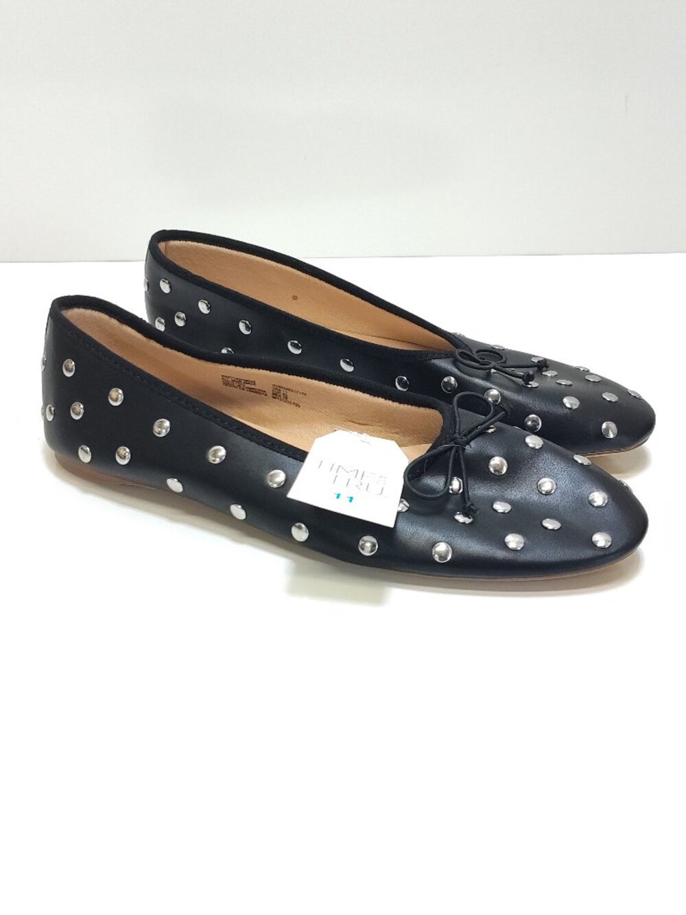 Time & Tru Womens Studded Black Ballet Flats With Memory Foam Size 11